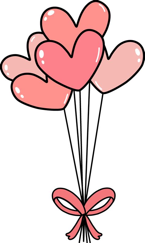 cute Valentine love heart shape balloons cartoon drawing 22056157 PNG