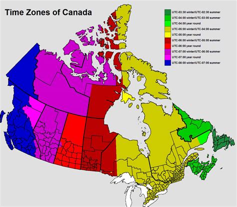 Canada time zone map - Map of Canada time zone (Northern America ...