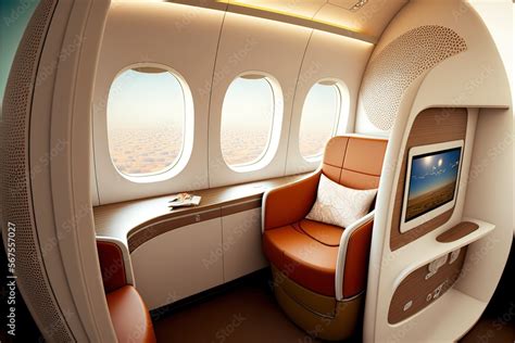 Luxurious first class airplane seat with lots of windows. Generative AI ...