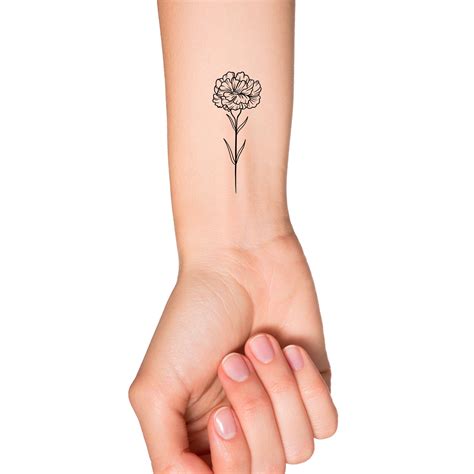 January Birth Month Flower: Carnation Temporary Tattoo Birth Flower Outline Tattoo Feminine ...