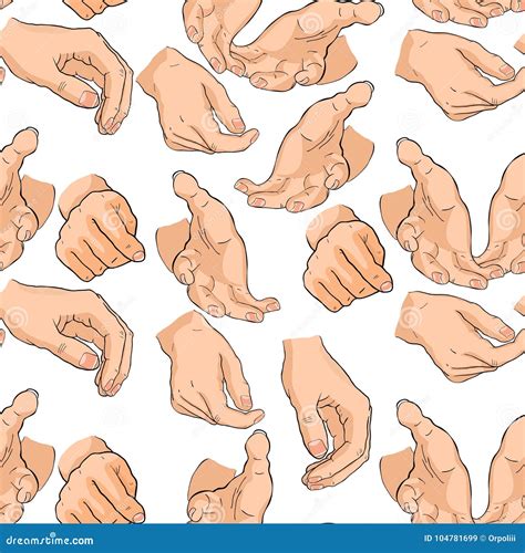 Seamless Pattern of Men`s Hands Different Positions. Vector Illu Stock Vector - Illustration of ...