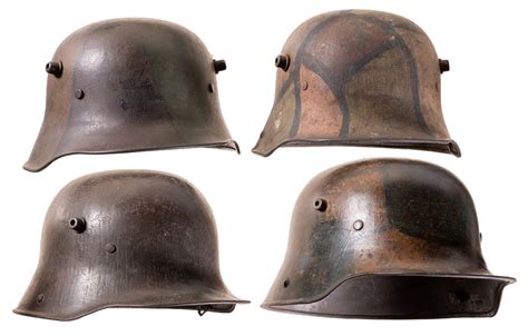 Four 1918 Pattern German Stahlhelms, Three with World War I Styl | Rock ...