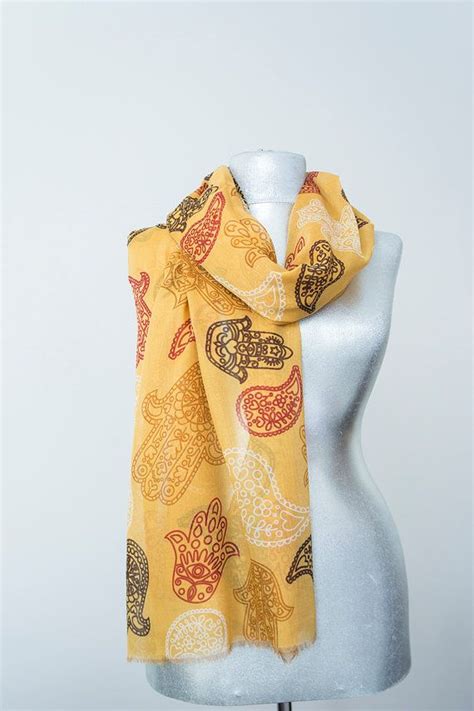 Hamsa Scarf Hamsa Hand Scarf Mustard Scarf Soft Scarf Cotton Scarf ...