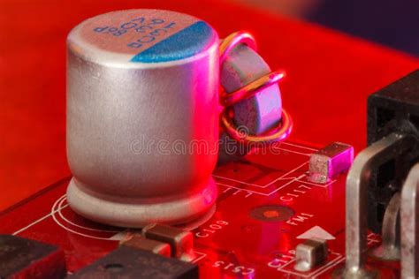 Electronic Printed Circuit Board with Electronic Components in Red Stock Image - Image of ...
