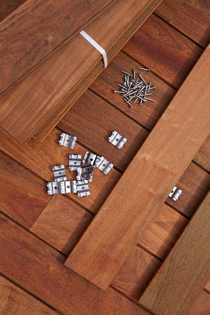 Premium Photo | Ipe deck wood installation screws clips fasteners