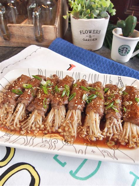 SUPER EASY Japanese Enoki (Mushroom) Beef Rolls in Teriyaki Sauce ...