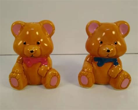 VINTAGE CERAMIC BOY and Girl Teddy Bear Salt and Pepper Shakers. Mint! FREE Ship $13.99 - PicClick