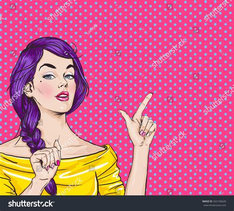 Pop Art Girl Pointing Finger Showing Stock Illustration 342156620 - Shutterstock