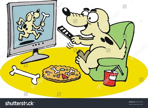 Vector Cartoon Happy Dog Watching Television Stock Vector 82072435 - Shutterstock