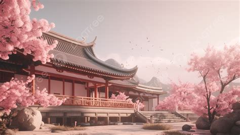 Architectural Cherry Blossom Japanese Aesthetic Background, Building, Japanese Style, Cherry ...