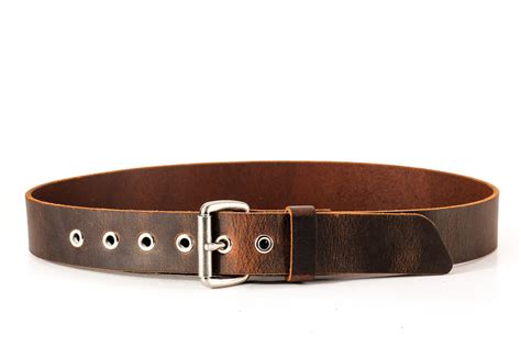 Full Grain Buffalo Belt Distressed Leather 1 1/2" wide Nickel Roller B - Buffalo Head Leather