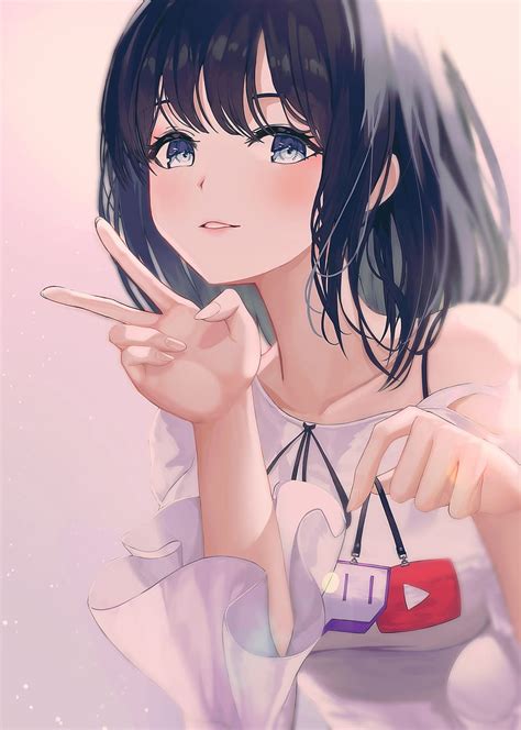 Pretty anime girl, hand gesture, posing, Anime, HD phone wallpaper | Peakpx