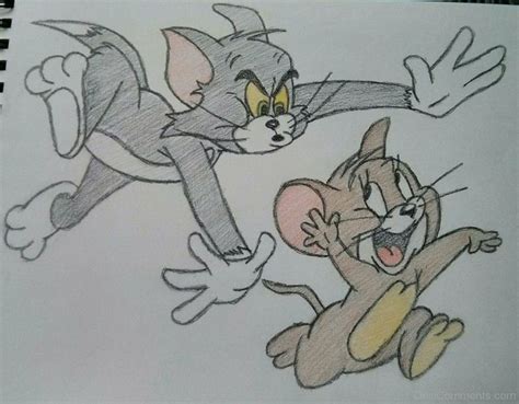 Colorful Sketch Of Tom And Jerry - Desi Comments