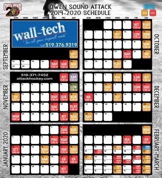 2019-2020 Schedule , Owen Sound Attack, Owen Sound, ON