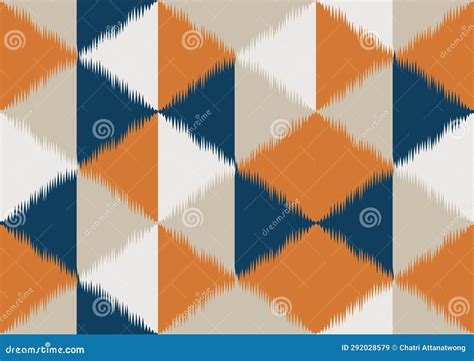 Abstract Ikat Ethnic Seamless Pattern, Geometric Diamond Shape Background, Blue and Orange ...