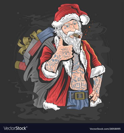 Christmas santa claus with tattoo artwork Vector Image