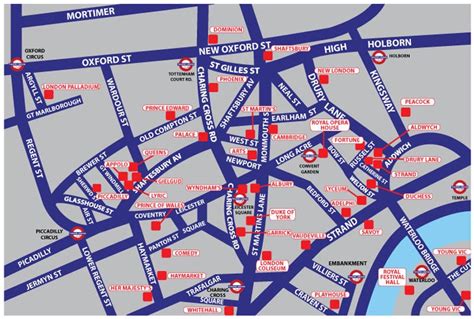 A map of London's West End Theatre Land Venues in relation to London's Underground Stations. The ...