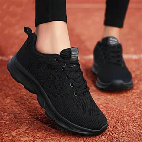 Fzm Women's Lightweight Mesh Non-Skid Walking Tennis Shoes, Black Athletic Gym Sports Sneakers ...