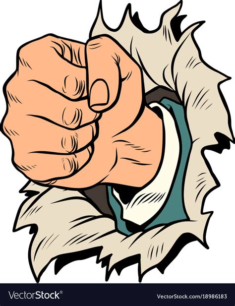 A fist punches the paper Royalty Free Vector Image