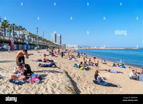 Barcelona beach. The beach in La Barceloneta (Platja de la Barceloneta ...