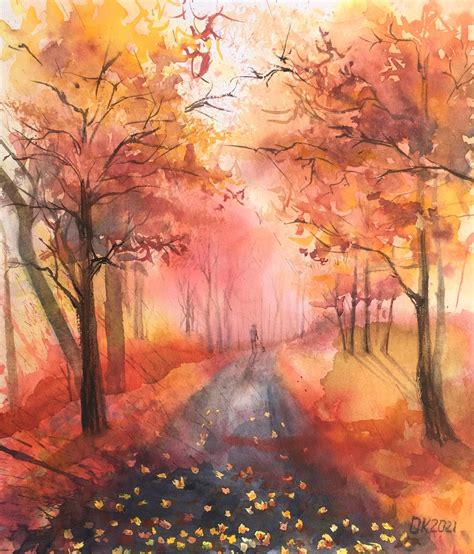 Fall Landscape Painting, Watercolor Paintings Nature, Watercolor Art Landscape, Watercolor ...