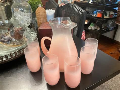 VINTAGE BLENDO 50'S/60'S Mid-Century Modern Frosted Glass Pitcher & 6 Glasses $115.00 - PicClick