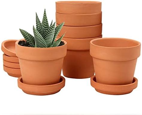 Small Terra Cotta Pots with Saucers, 16-Pack of Mini Flower Pot Planters with Drainage Hole for ...