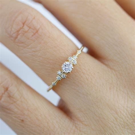 Simple Engagement Ring, Engagement Ring Gold Diamond, Delicate Engagement Ring, Dainty ...