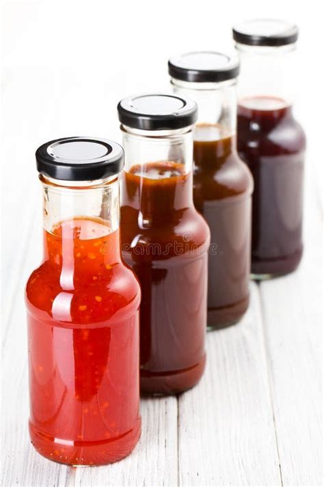 Various Barbecue Sauces in Glass Bottles Stock Image - Image of ...