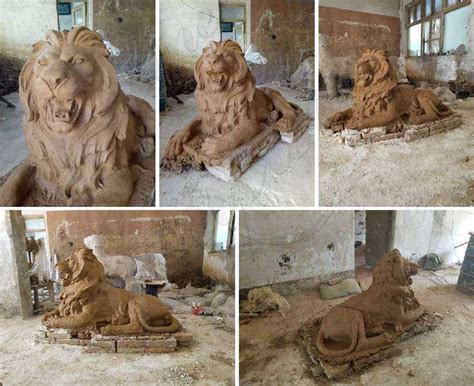 Hand Carved Beige Marble Lion Statues for Front Porch Supplier MOKK-580 ...