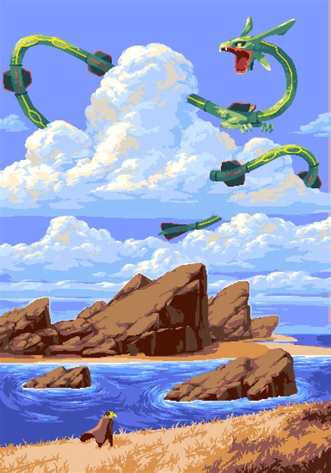 here's a rayquaza pic in pixel art i drew up a couple days ago :-) : r/pokemon