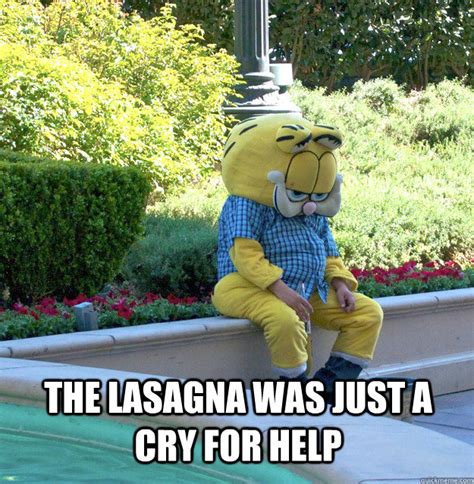 The lasagna was just a cry for help - Sad Garfield - quickmeme