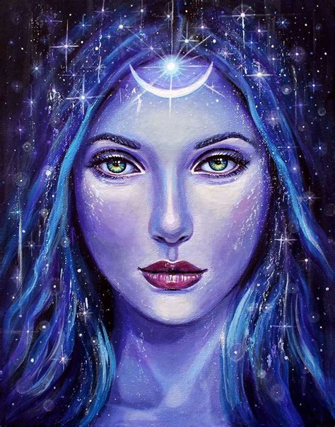 "Vespira", acrylic on canvas, 11 x 14, by Kamille Freske | Moon goddess art, Pagan art, Goddess art