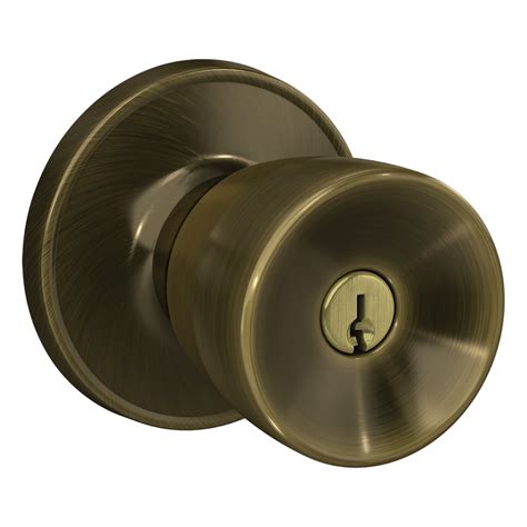 First Secure by Schlage Hawkins Keyed Entry Door Knob Lock in Antique Brass for Exterior ...