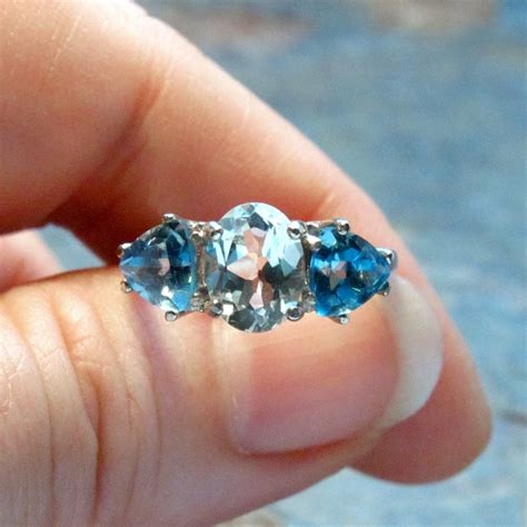 Blue Topaz 3-stone Ring Sky Blue and Swiss Blue Topaz - Etsy