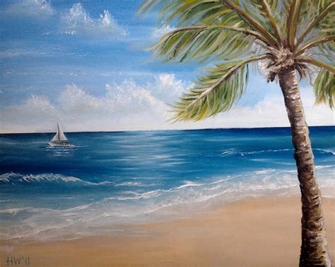 Palm Tree oil painting beach ocean Key West Tropical caribbean ocean ...