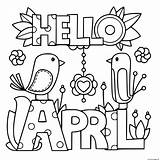 Hello April Spring Coloring Page Printable sketch template