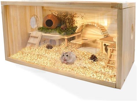 PawHut Extra Large Wooden Hamster Cage With Sliding Tray, Large Hamster Cage Including Seesaw ...
