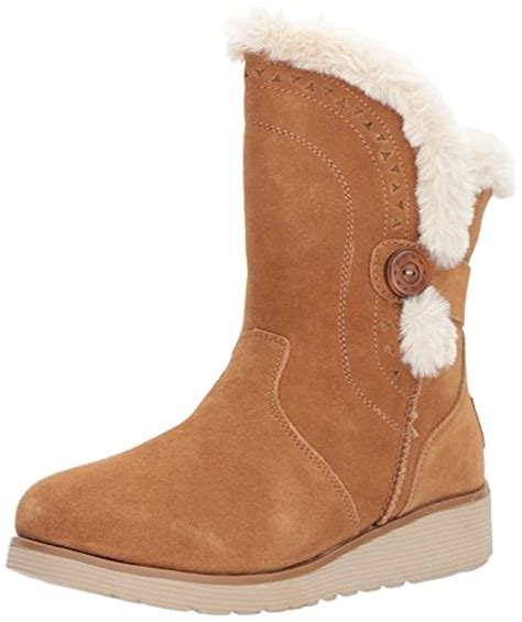 Skechers womens KEEPSAKES WEDGE-COZY PEAK - Mid Apex Boot with Lazer Cut Outs,Tan,5 M US ...