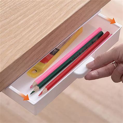 UNDER DESK TABLE Drawer Tray Pencil Organizer Hidden Self-adhesive Storage Box $8.86 - PicClick