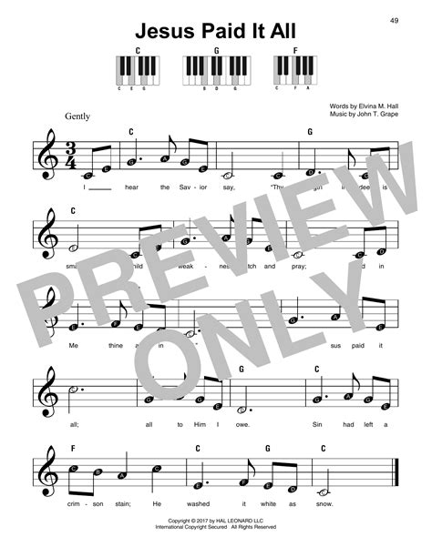 Jesus Paid It All by John T. Grape Sheet Music for Super Easy Piano at Sheet Music Direct