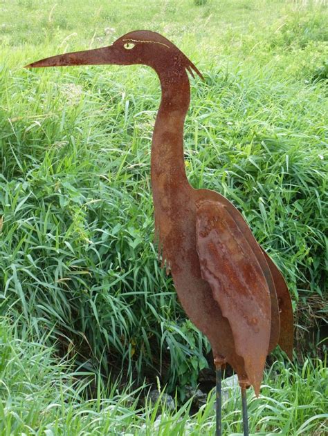 Metal Heron Sculpture | Metal garden art, Metal art, Garden art