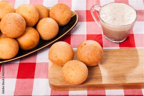 Buñuelo; Traditional Food Colombian - Deep Fried Cheese Bread With Hot Drink Stock Photo | Adobe ...