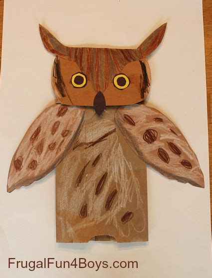 Great Horned Owl Paper Bag Puppets - Frugal Fun For Boys and Girls