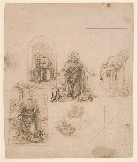 Leonardo da Vinci | Compositional Sketches for the Virgin Adoring the Christ Child, with and ...