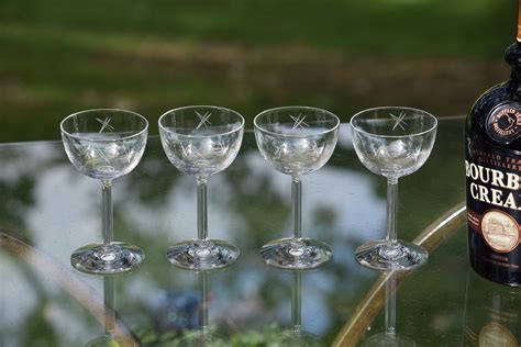 Vintage Etched CRYSTAL Liquor, Port Wine Glasses, Set of 4, Vintage 3 oz After Dinner Drink ...