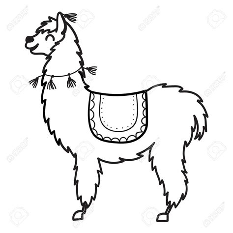 Vector illustration of cute character south America’s lama with decorations. Isolated outline ...