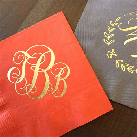 Shiny Gold Foil Monogram Napkins, Personalized Wedding Napkins, Custom ...