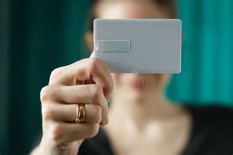 Woman Holding Usb Flash Bussines Card Template Mock Up,blank Identity Card Paper for Business ...