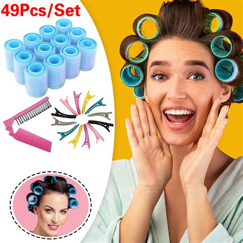 49Pcs/Set Self Grip Hair Rollers Set, with Hairdressing Curlers (Large ...